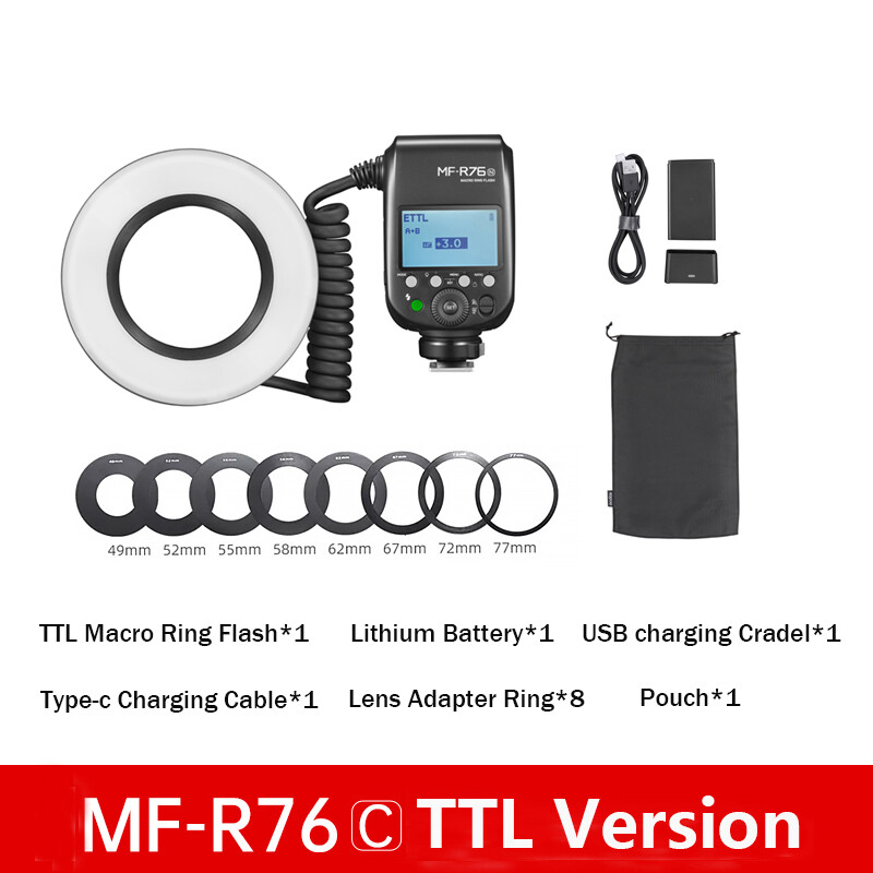 Godox MF-R76 Macro Ring Flash Close Up Speedlite 5000K For Canon Nikon Sony