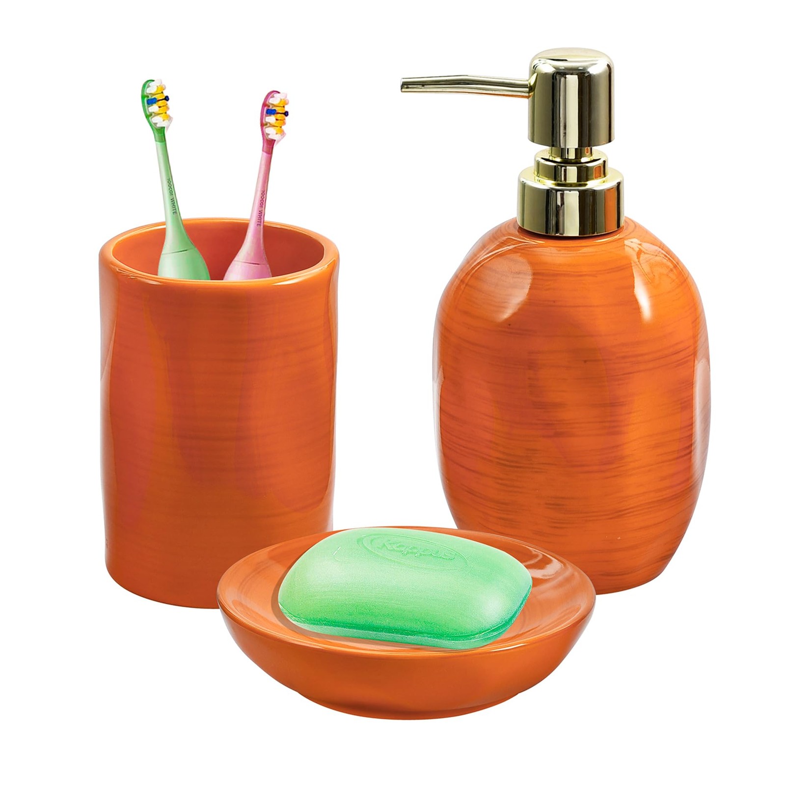 Burnt Orange Bathroom Set, 3PC Ceramic Bathroom Sets Complete, Toothbrush Hol...