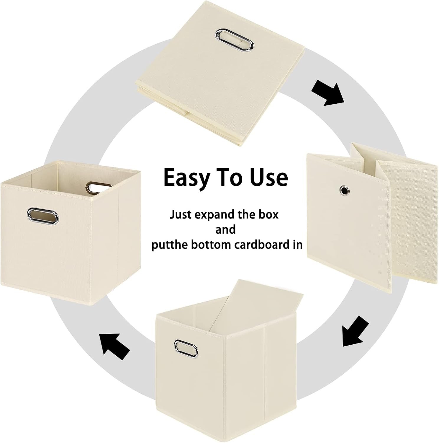 Elegant Foldable Storage Cubes - Creamy-White Fabric Organizer Baskets (11")