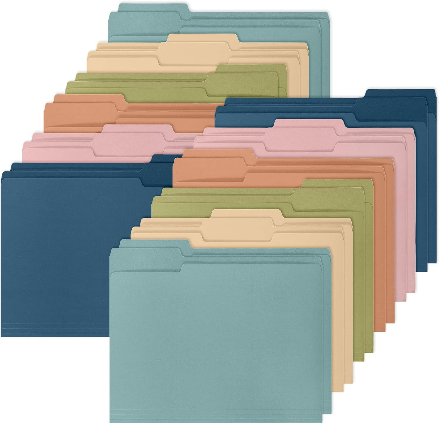 24 Pack Boho Colored File Folders Letter Size 6 Solid Colors File Pockets with 1