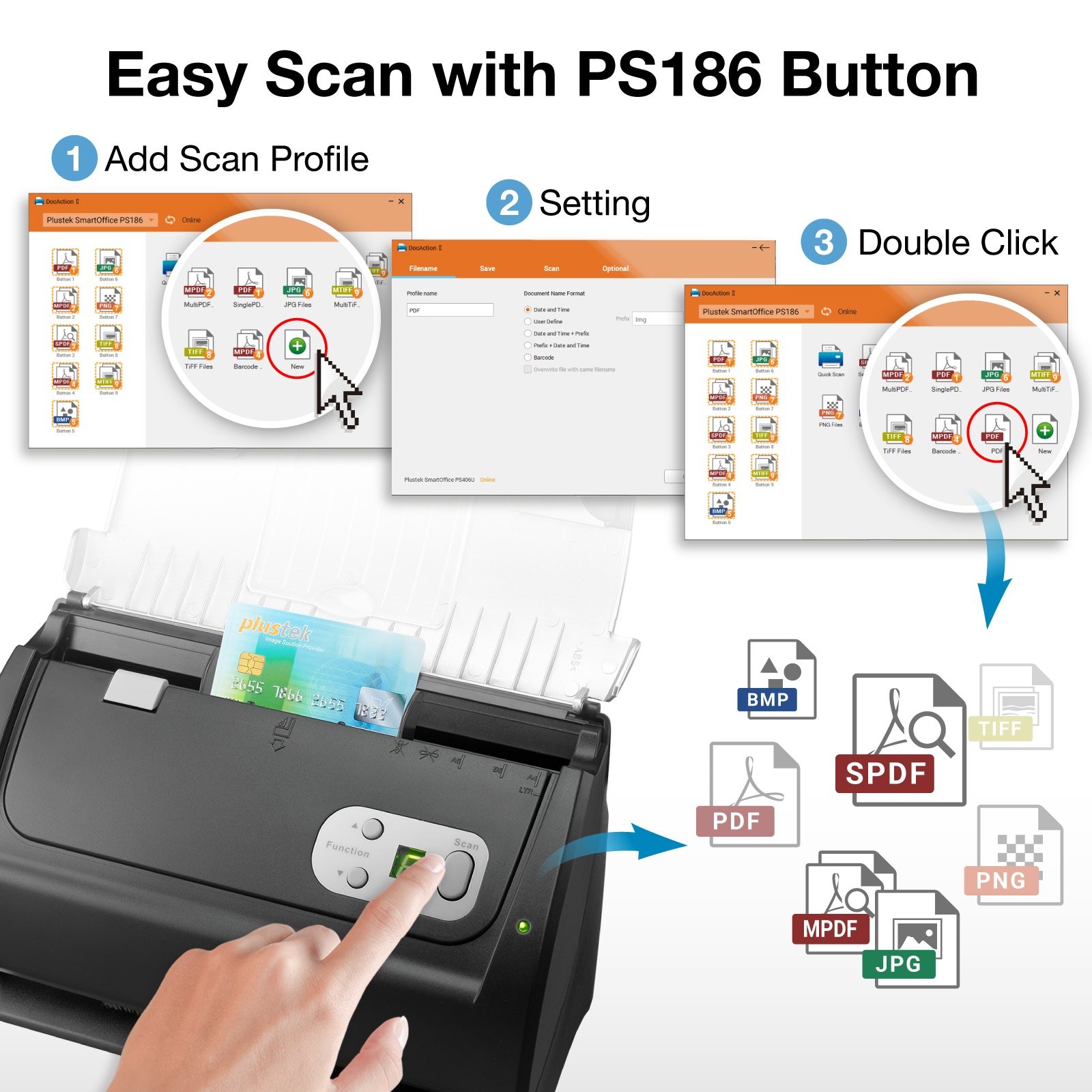 Plustek PS186 Desktop Document Scanner, with 50-Pages Auto Document Feeder
