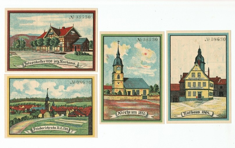 SET OF 4 GERMANY NOTGELD 50 PFENNIG FRIEDRICHRODA 1921 UNC