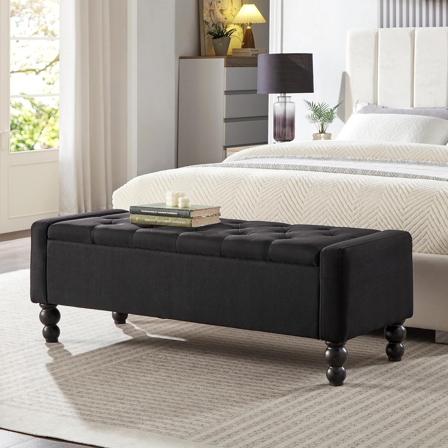 50" W Storage Ottoman Bench W/ Safety Hinge Load up to 660 lb Ottoman W/ Storage