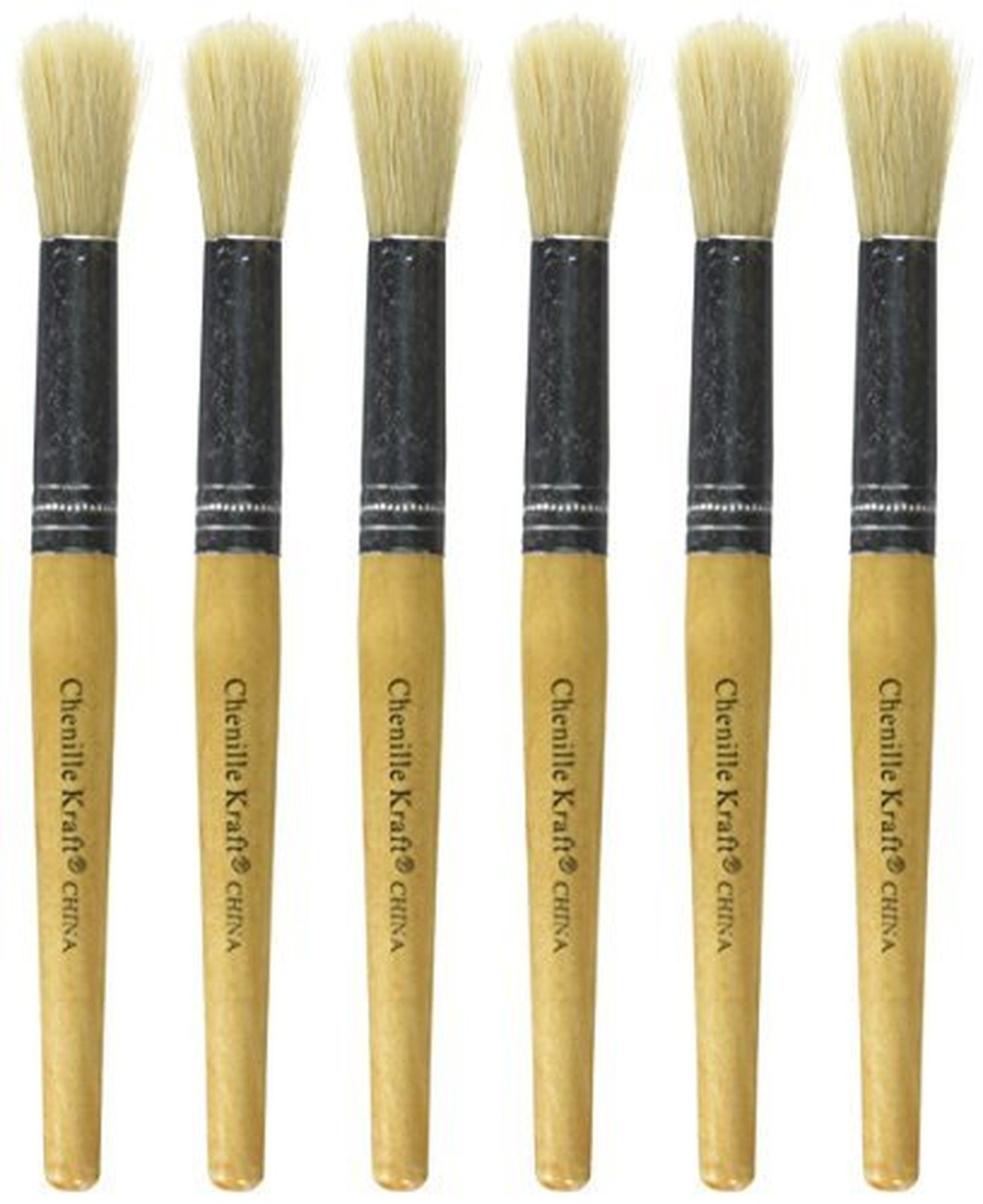 School Smart Non-Toxic Natural Stubby Paint Brushes, 7-1/2 Inches, Set of 6