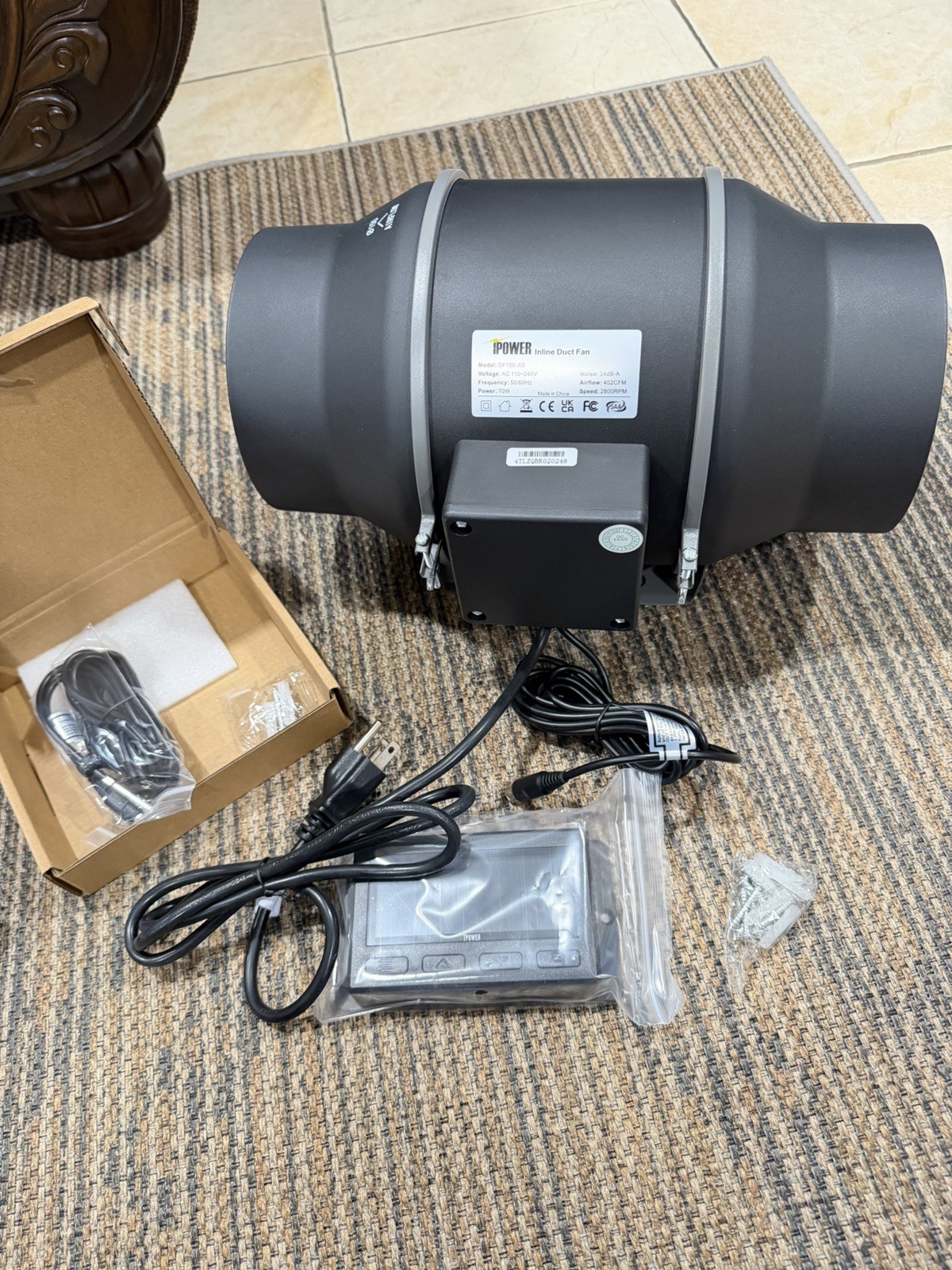 iPower DF150-AS 6 Inch Inline Duct Ventilation Fan WiFi Control 70W OPEN BOX