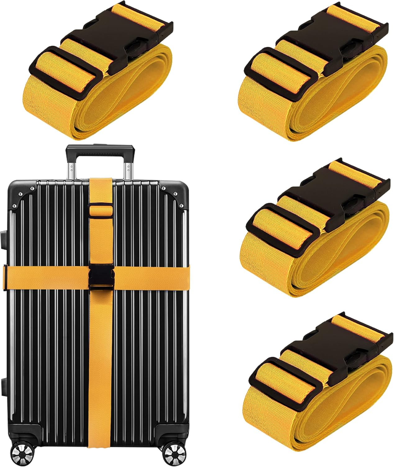 Luggage Straps for Suitcases TSA Approved Travel Belt 4 Pack by  (Yellow)
