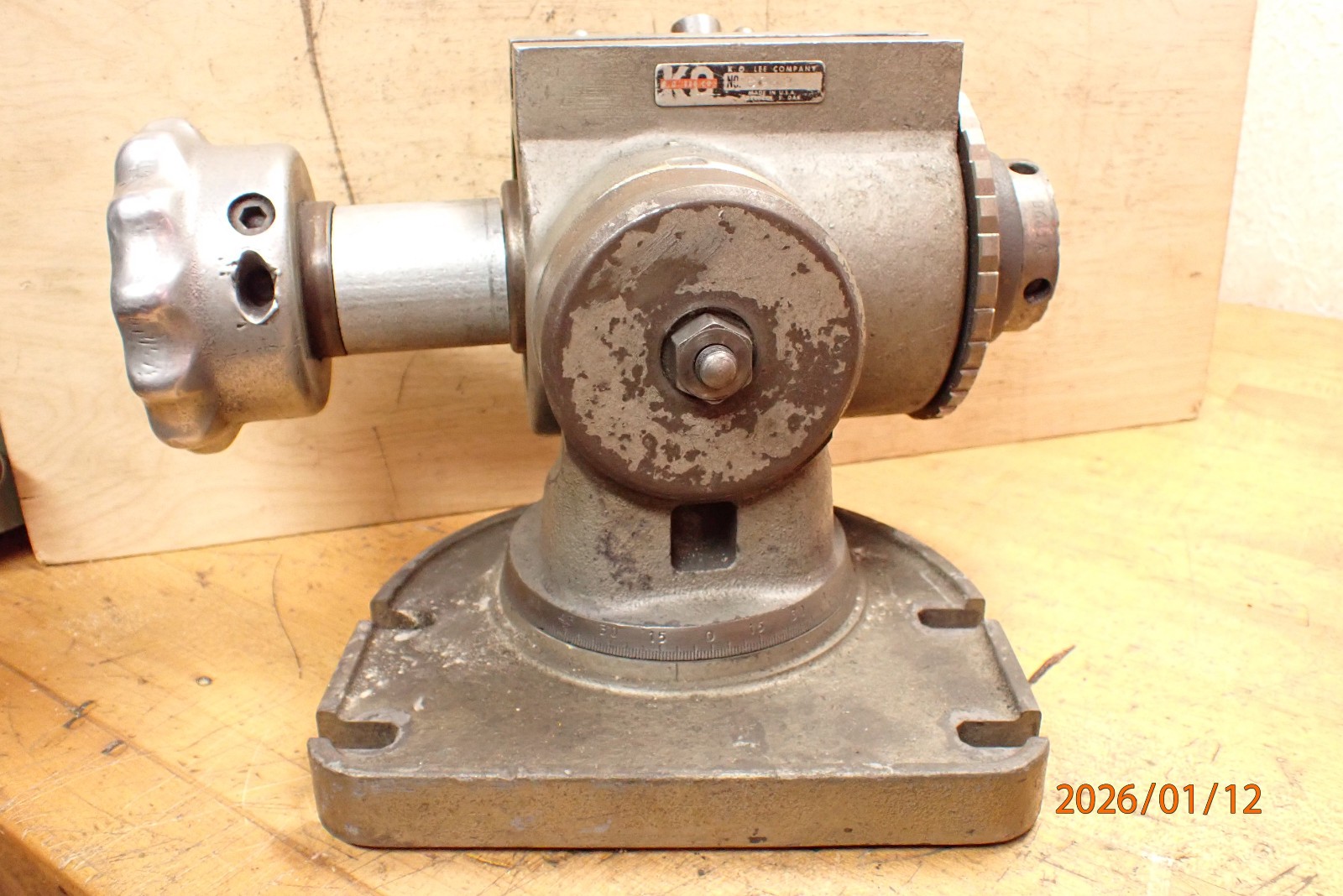 OLDER K.O. LEE B942 5C COLLET SPIN FIXTURE WORK HOLDING FIXTURE W/ SWIVEL BASE