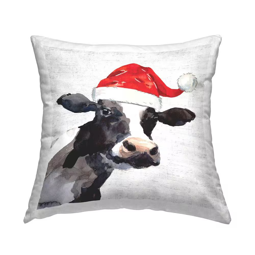 Farmhouse Santa Cow Country Animal Grey Print Polyester 18In. X 18In. Throw Pill