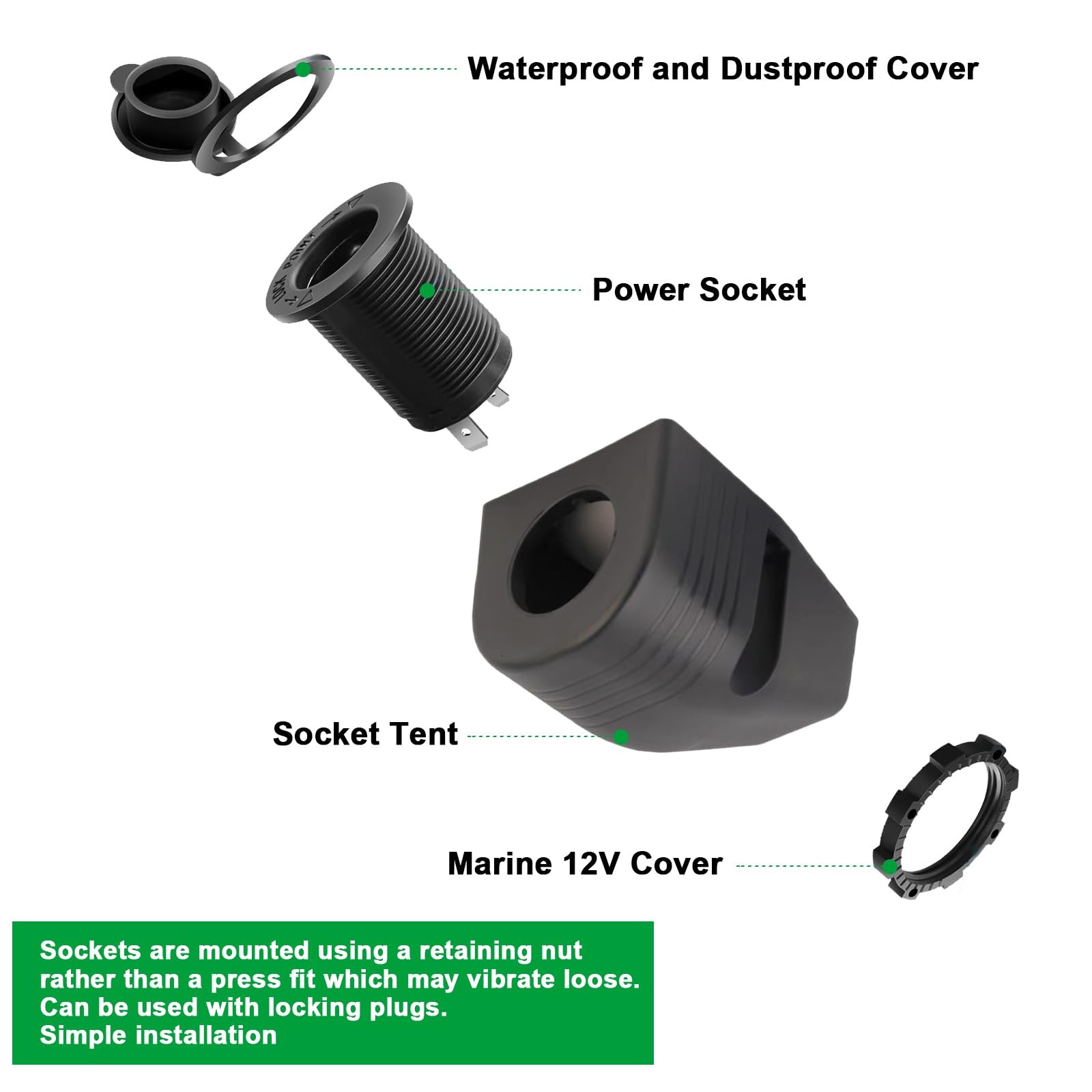 10900027 Fridge Freezer Wiring Kit and Threaded Socket Mount for Quick Black