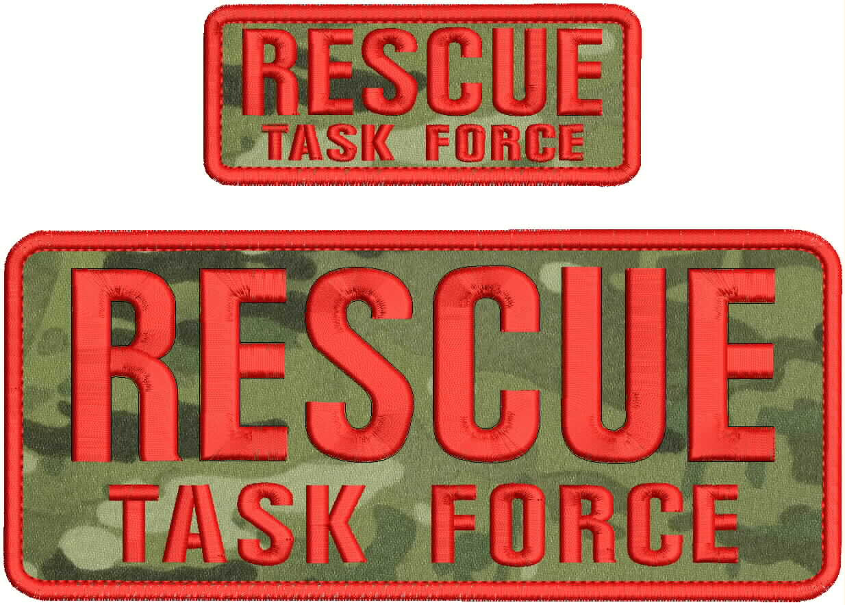RESCUE TASK FORCE EMBROIDERY PATCH 4X10 AND 2X5 HOOK ON BACK red on multicam