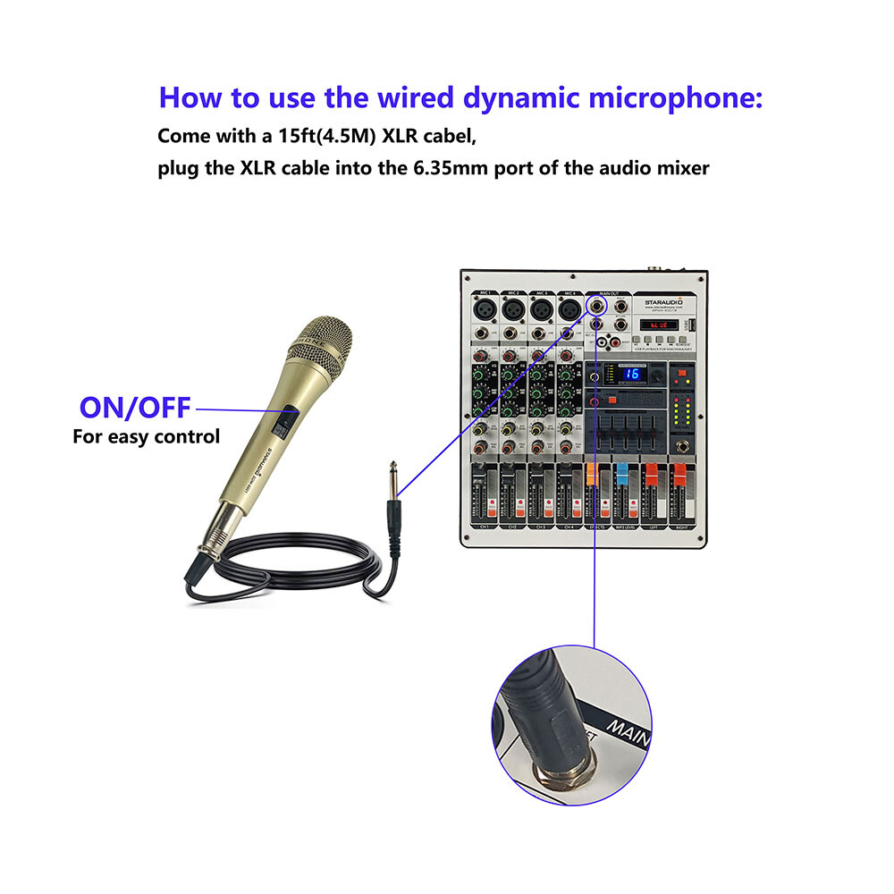 Dynamic Wired Microphone Unidirectional Handheld Karaoke Mic 4.5M Cable Music DJ