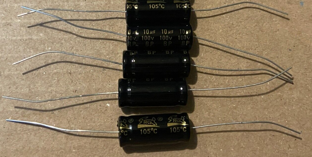 5pc Electrolytic Capacitor Axial BIPOLAR 2000hr 105℃ 10uF 100V 10x24mm Supertech