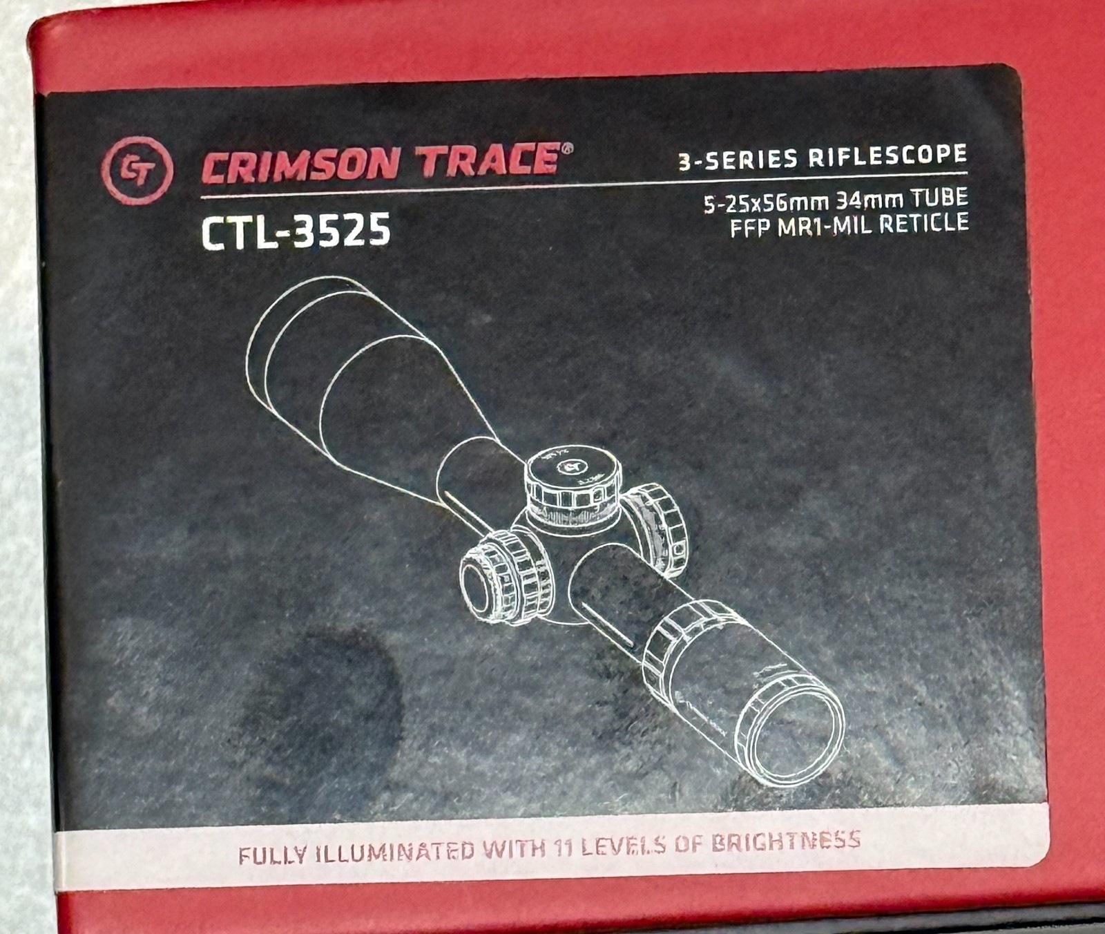CRIMSON TRACE 5-25X56 RIFLESCOPE 3 SERIES MODEL # CTL-3525 W/RINGS *N/R*