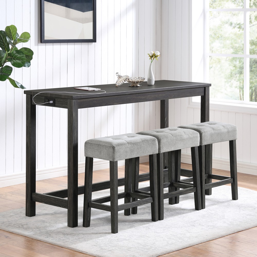 Bar Table Set with Power Outlet Bar Table and Chairs Set4 Piece Dining Table Set