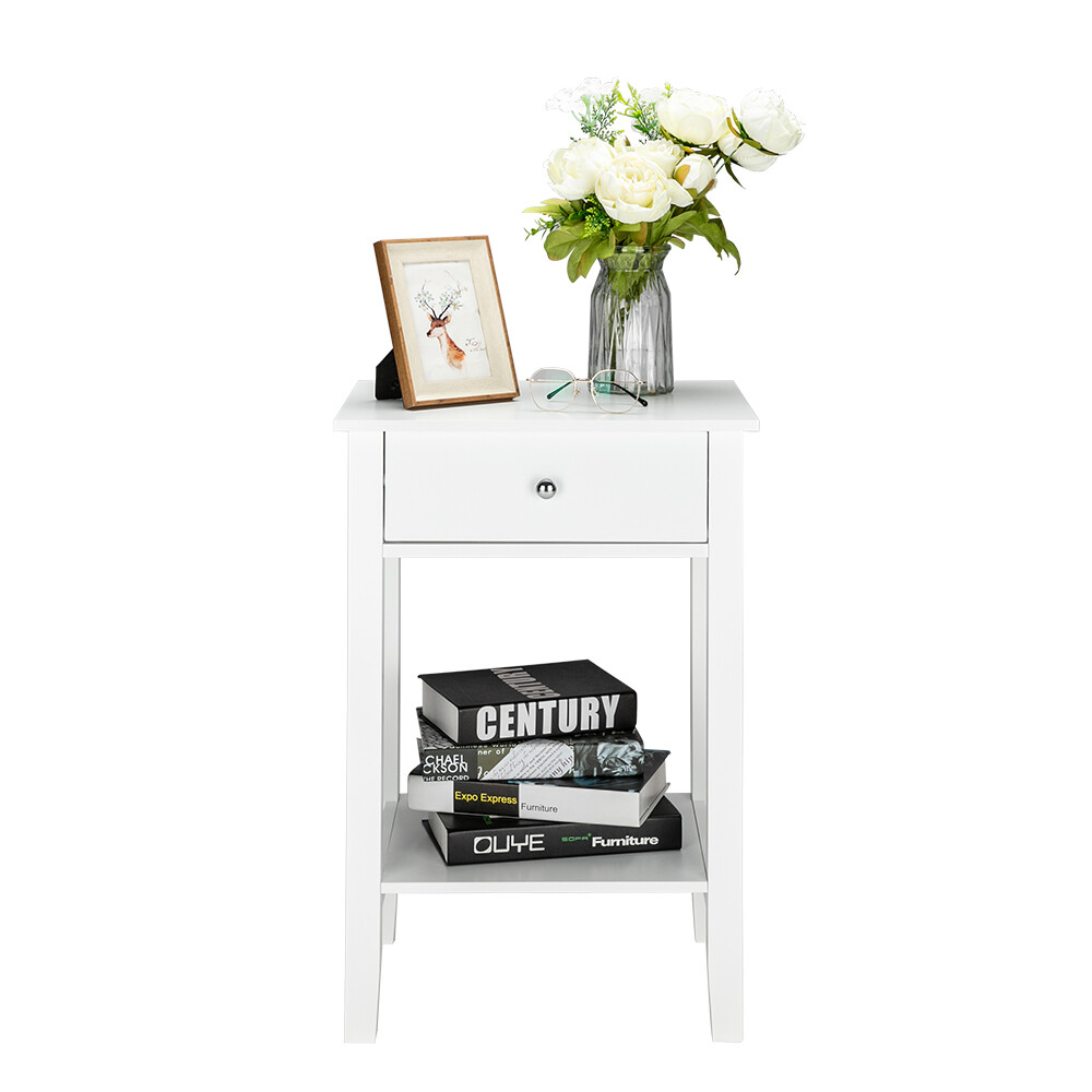 AUTOFOREVER White Paint Pull Ring Handle Single Drawer Bedside Table