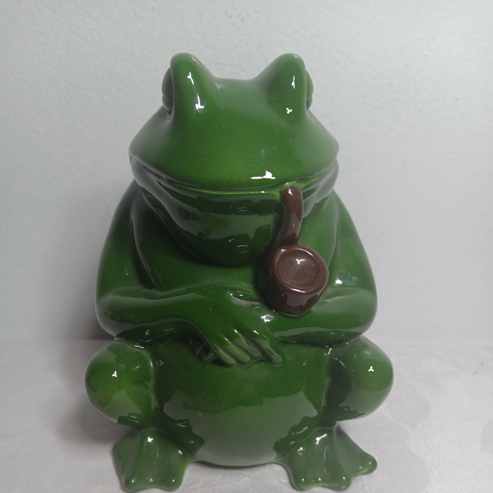 vtg inarco 7” Tall ceramic Smoking Pipe Green Frog Planter Mcm 1970s