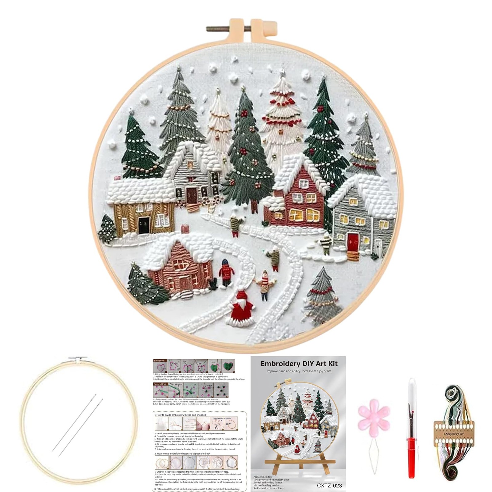 Huacan Embroidery Kits for Adults Beginner DIY 20 cm x 20 x 2 cm, Village