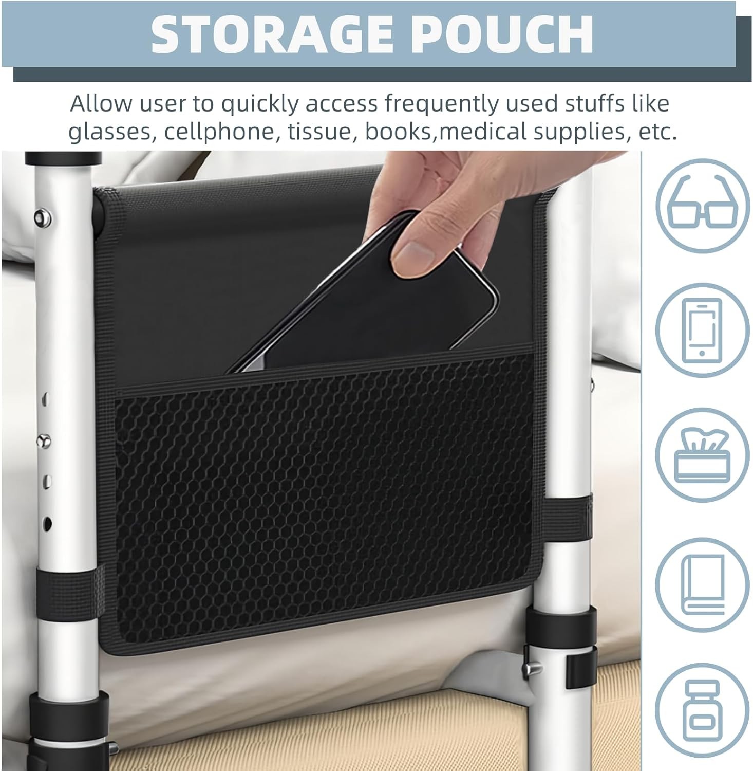 Bed Rails for Elderly Adults Safety, universal, Scalable Base-without Light