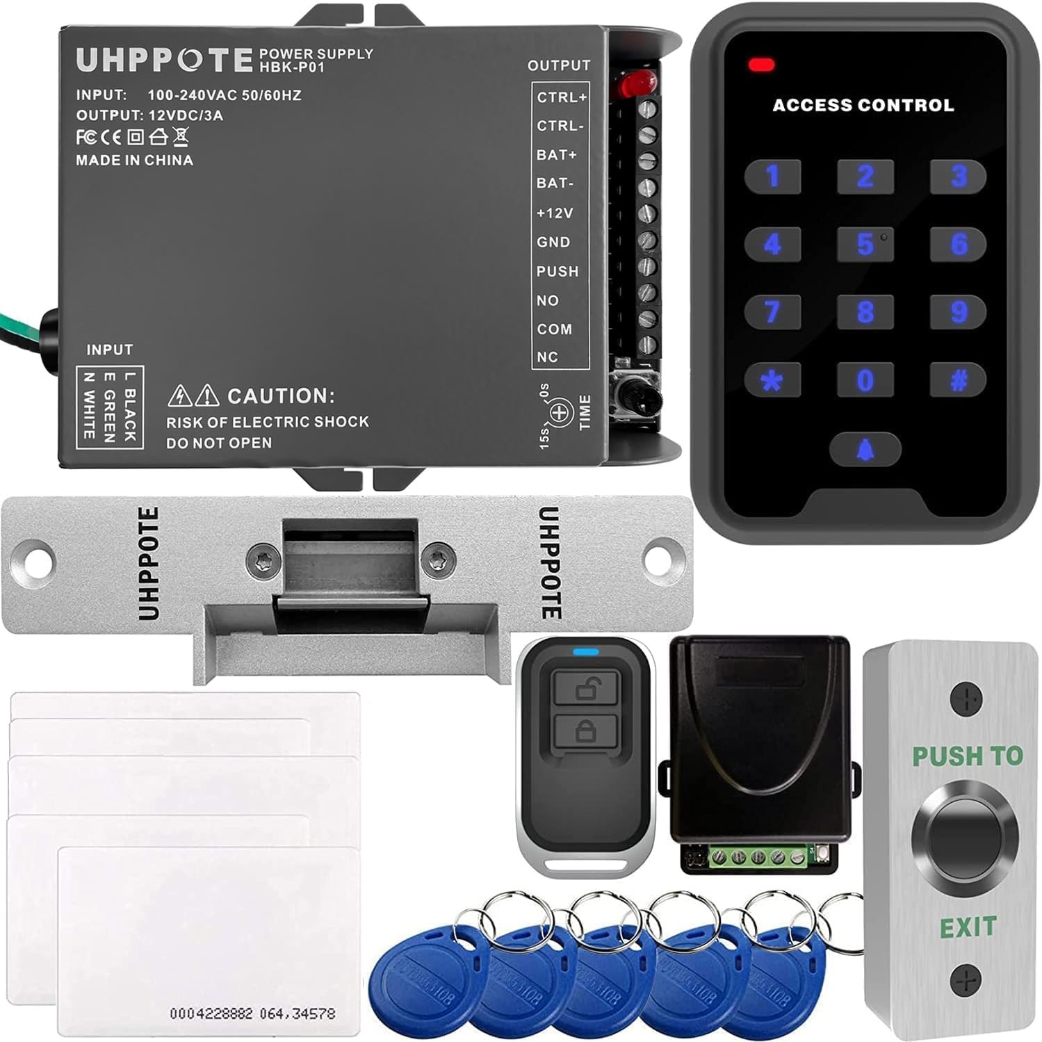 UHPPOTE 125KHz RFID EM ID Keypad Stand-Alone Door Access Control Kit B, Black