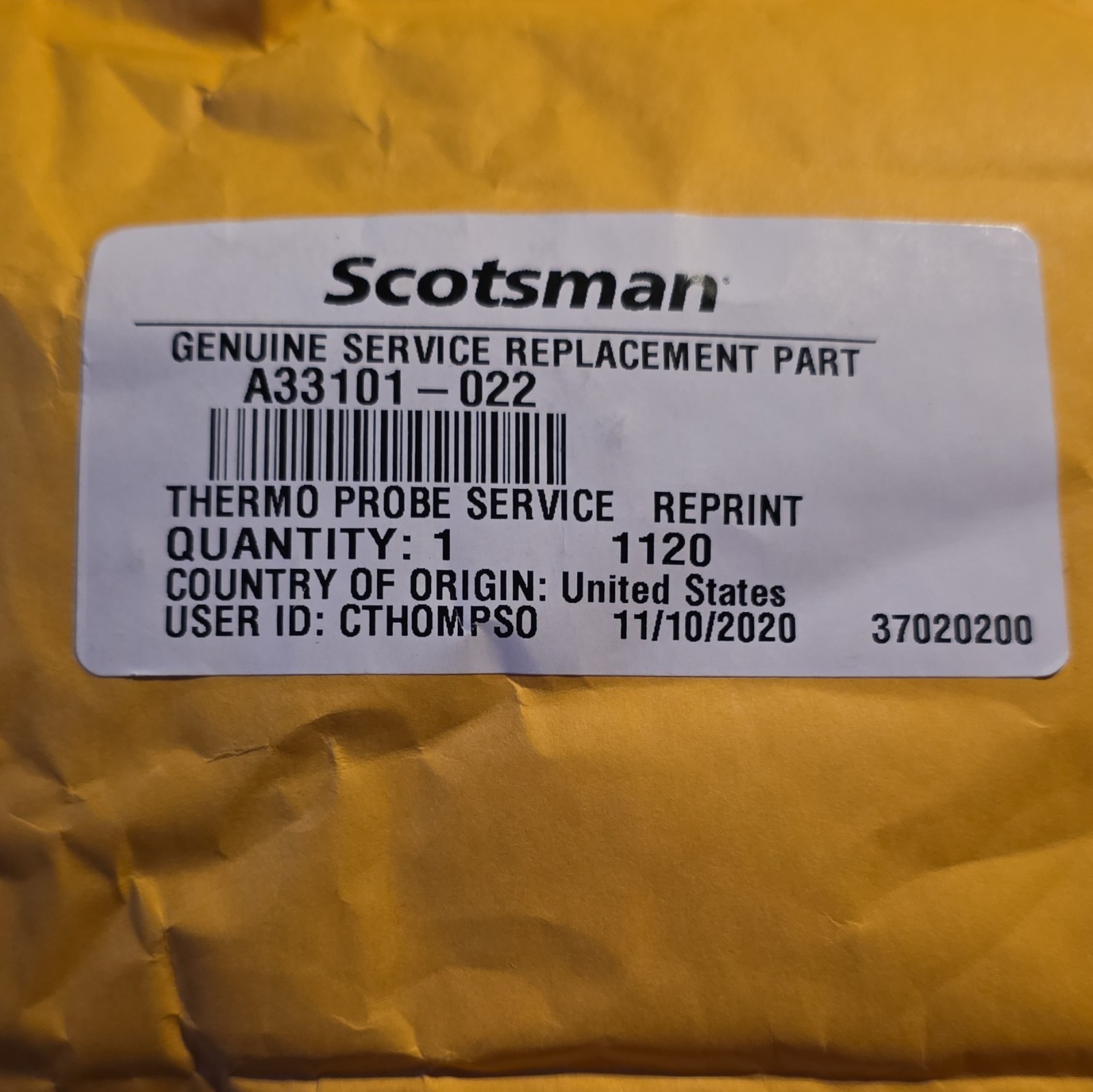 Scotsman Thermo Probe Genuine Service Replacement Part MPN A33101-022