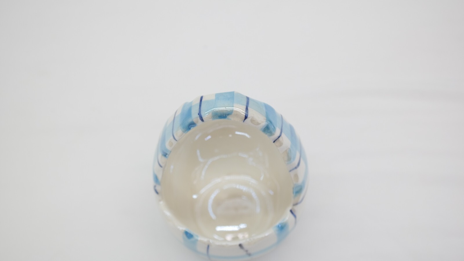 Ceramic Blue Plaid Easter Baskets Candy Dish Bowl VY