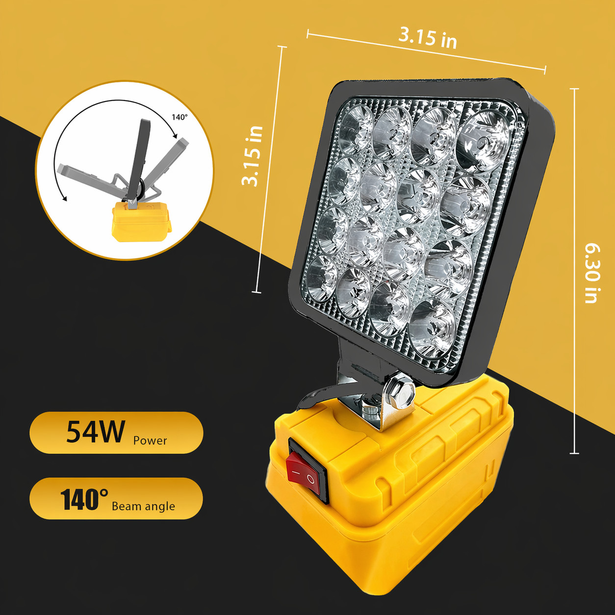 LED 54W 3000LM Flashlight Work Light Powered For DeWalt 20V Li-ion Battery