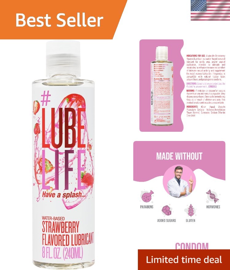 Water-Based Strawberry Flavored Lubricant, 8 Fl Oz
