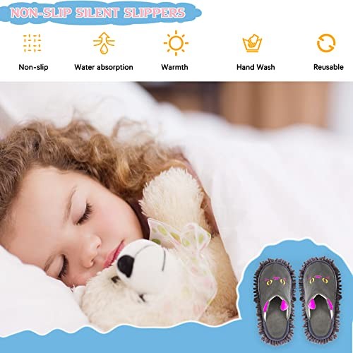 Cartoon Dog Mop Slippers Microfiber Clean Dusting Slippers Dark Gray