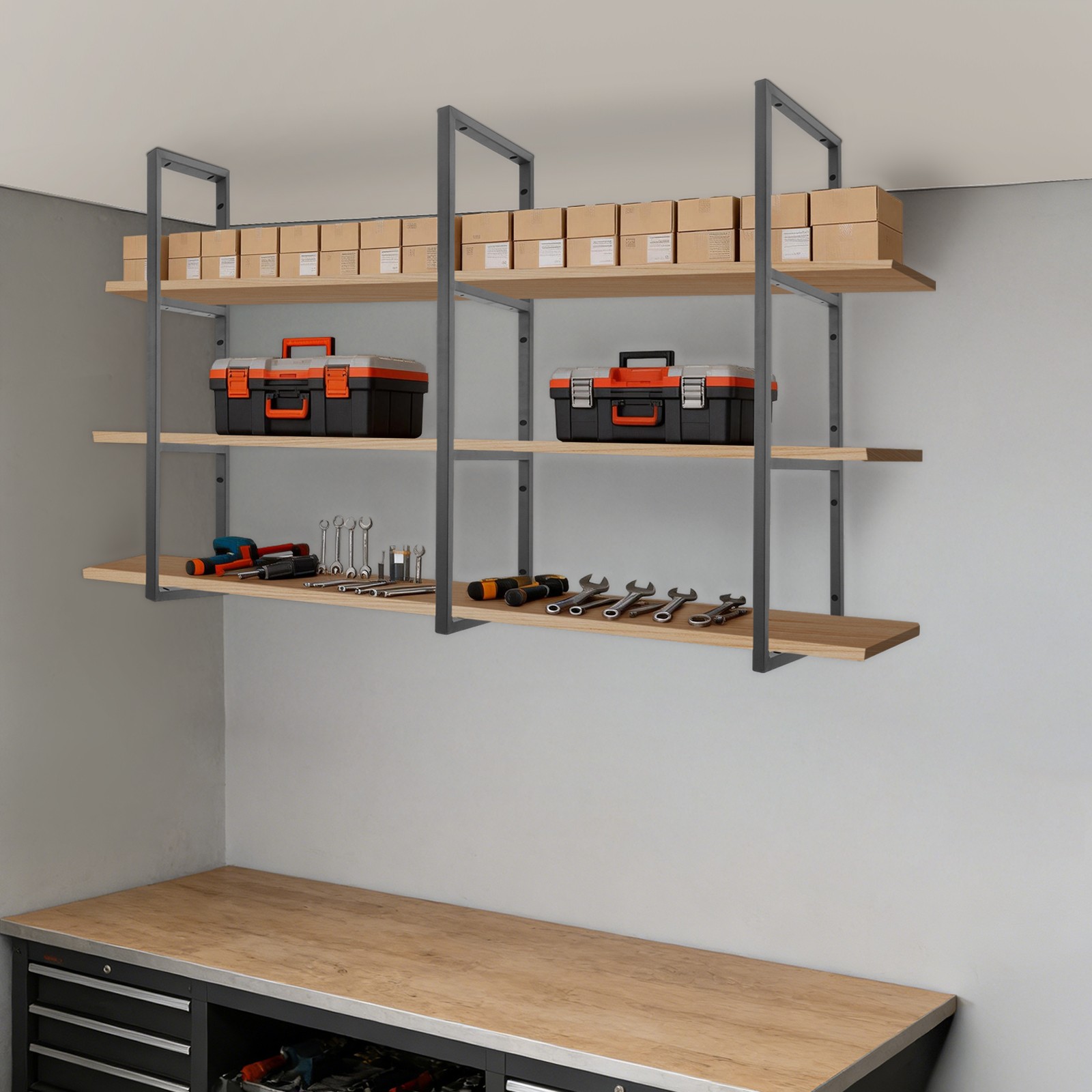 3-Tier Rectangular Shelf Bracket Wall/Floor/Ceiling Mount Storage Shelving Brack