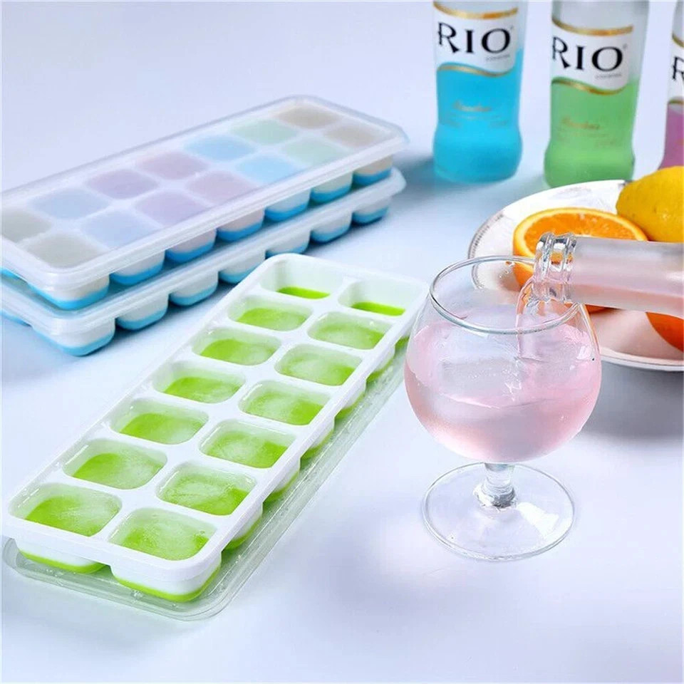 Ice Cube Tray Silicone Ice Tray, 14 Ice Cube Molds with Lids, Stackable
