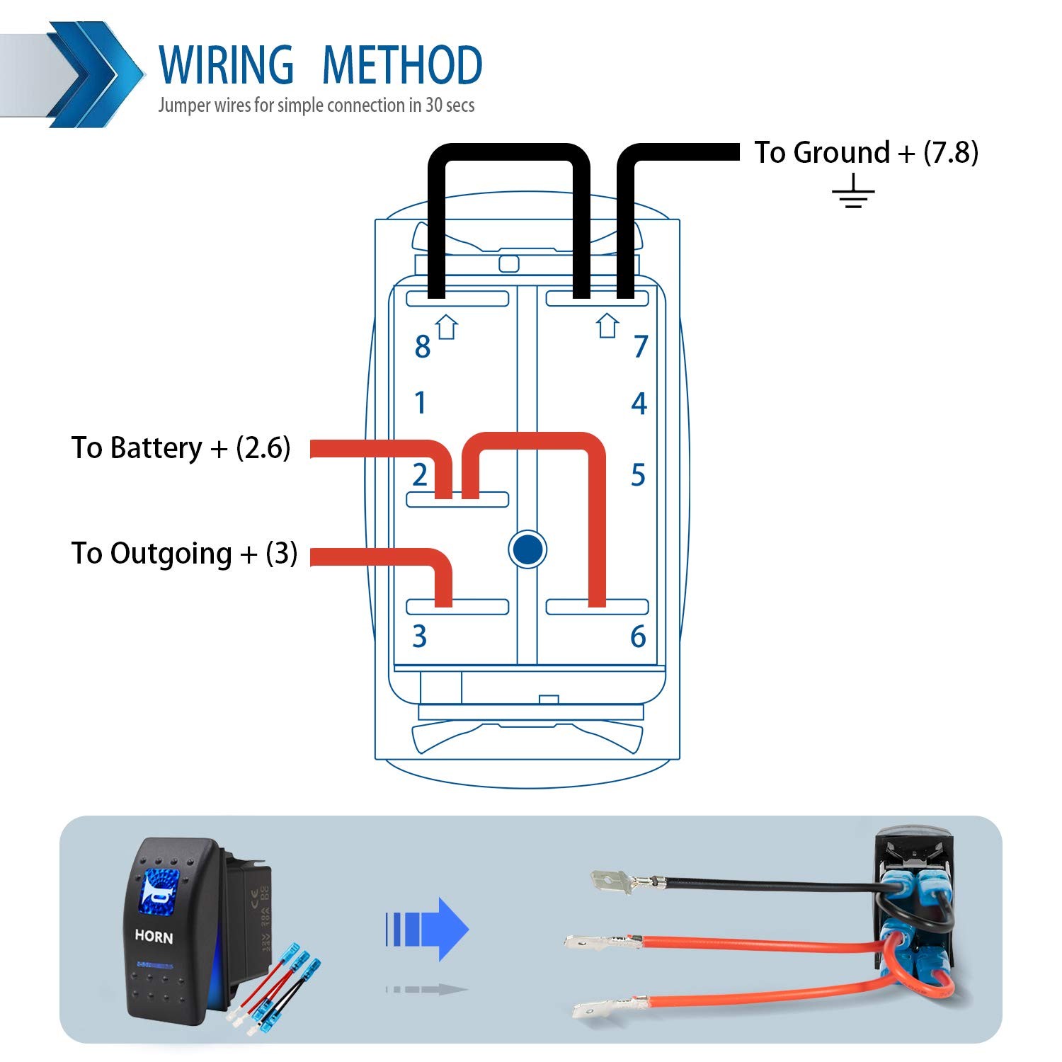Momentary Horn Button Waterproof Rocker Switch Toggle - ON/OFF Blue LED Light...