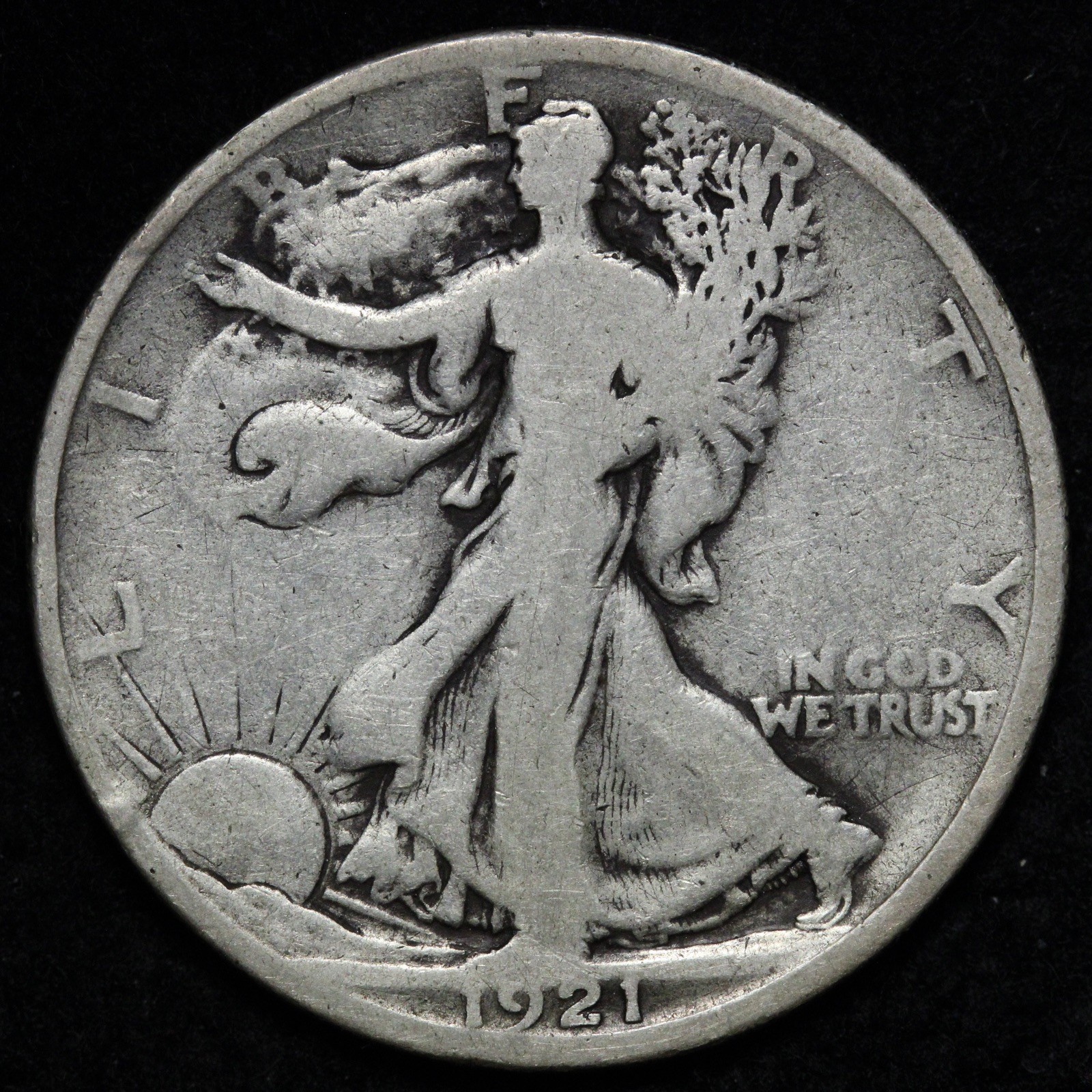 1921-D Walking Liberty Silver Half Dollar FINE E364 WKRETG