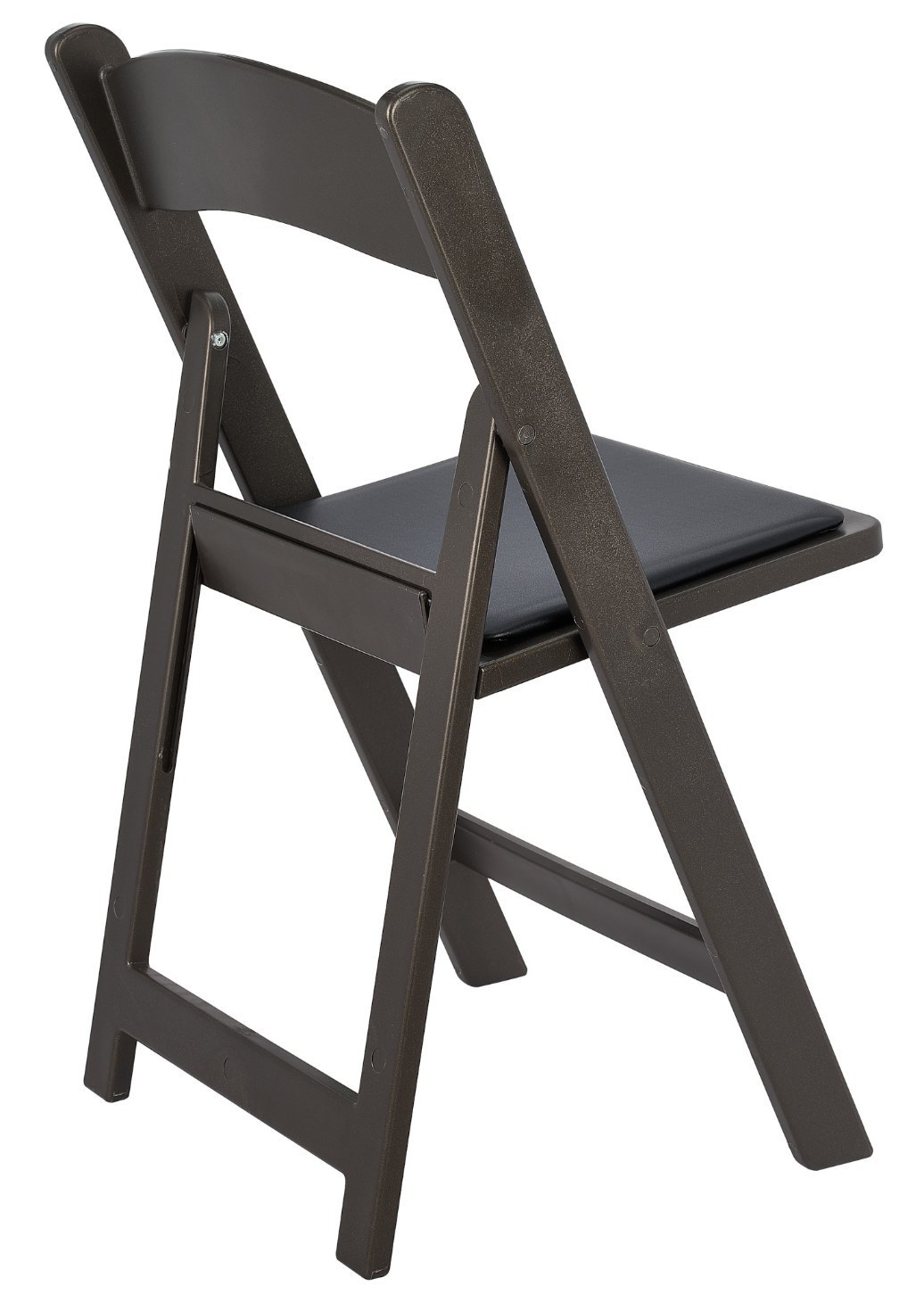 Black Metallic/Silver Onyx with Black Vinyl Cushion Resin Folding Chair-Chivari