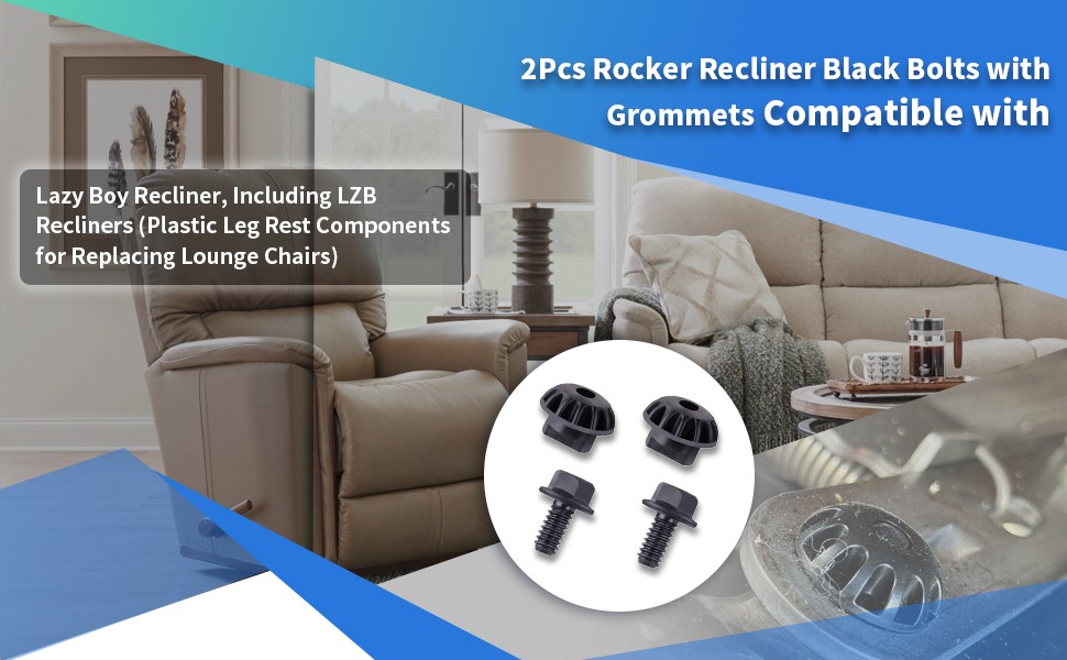 2 Pcs Black Bolts w/Grommets Fits Lazy Boy La-z-boy Rocker Recliner Deck Chair