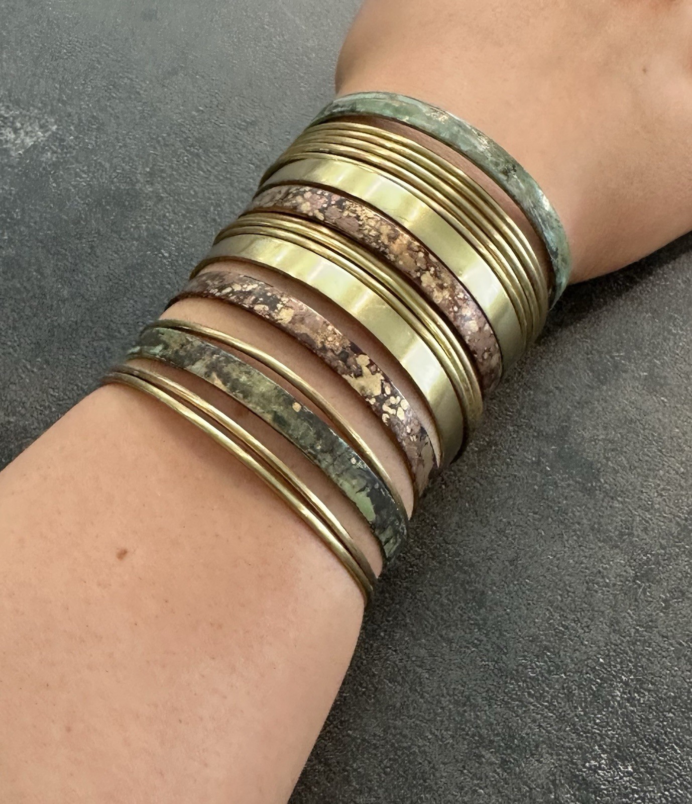 Brass Copper Multicolor Bangle Cuff Bracelet Greenish And Brown
