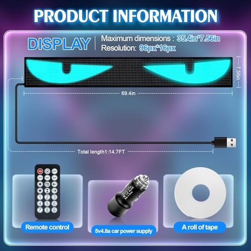 35.4" x 7.56" Programmable Windshield LED Eyes Display, USB 5V 35.4in*7.56in