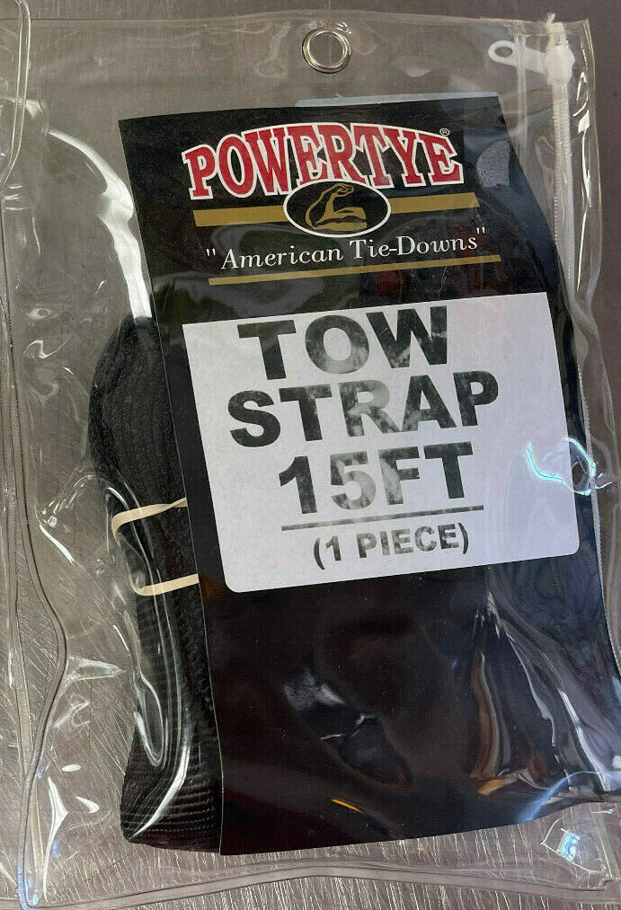 Black PowerTye 15 Foot Nylon Tow Strap with hook and loop 11-1029