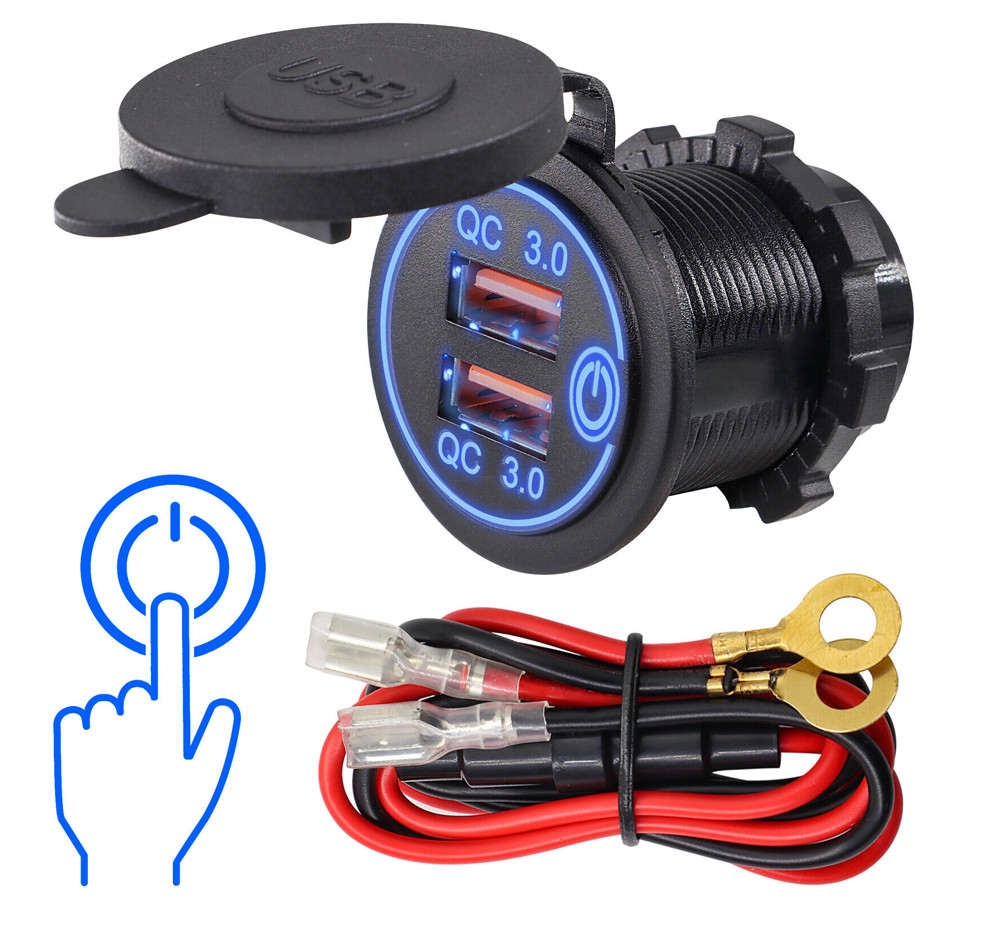 2X Car 12V USB Outlet Quick Charge Socket 3.0 Dual USB Power Outlet Touch Switch