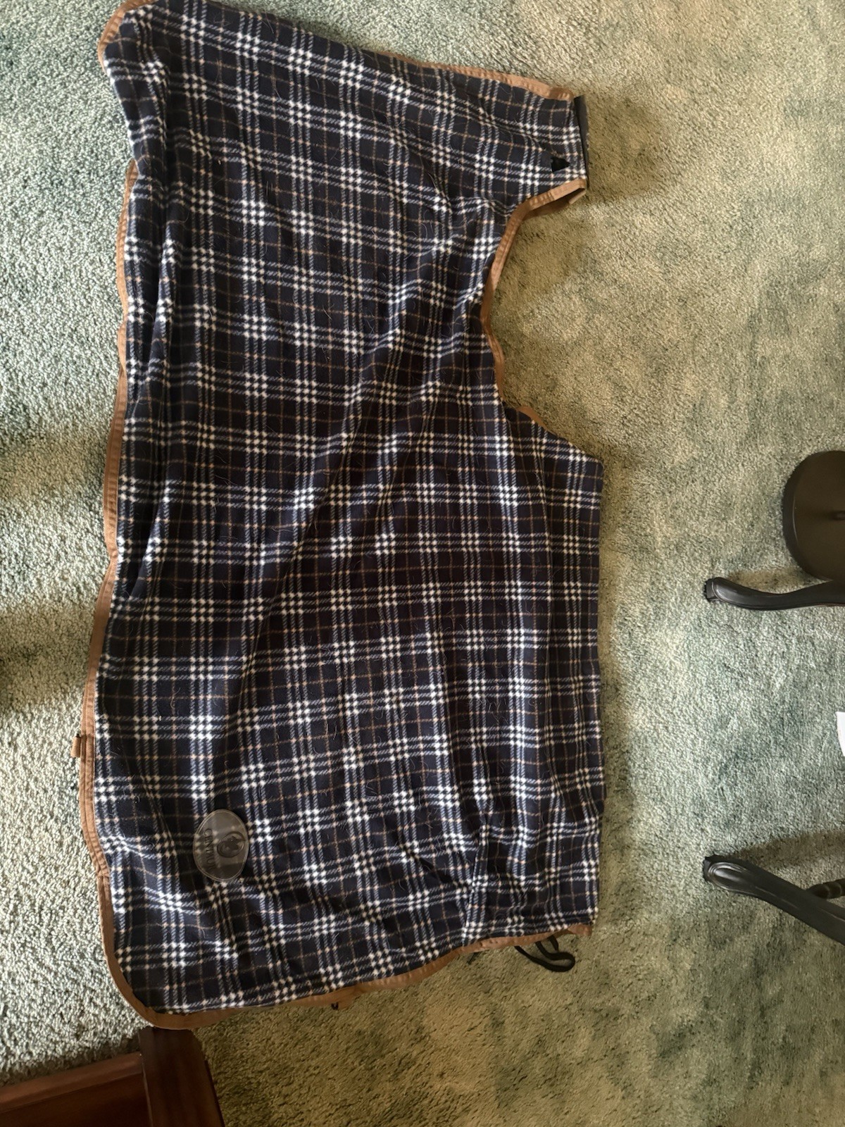 Centaur Plaid Fleece Quarter Sheet/Cooler Navy White Brown for Horse