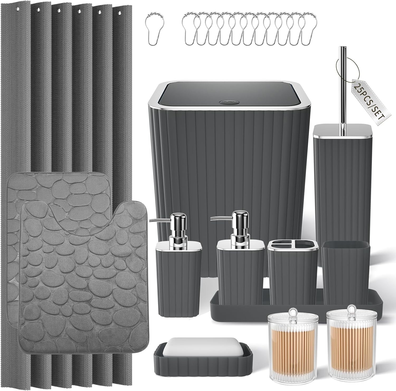 Bathroom Accessories Set- 25PC Grey Bathroom Set, Bathroom Set with。