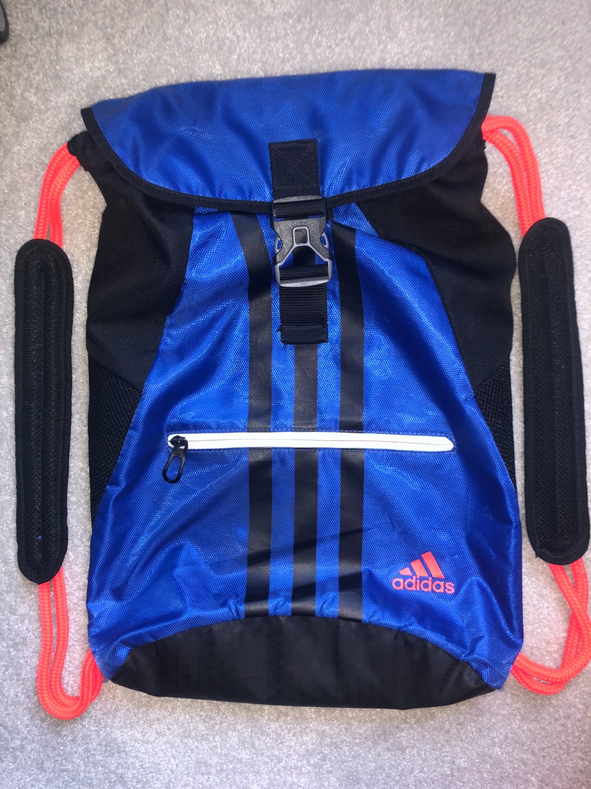 2015 Adidas Drawstring Backpack Gym Bag Blue Black & Lava Red Retro Unique