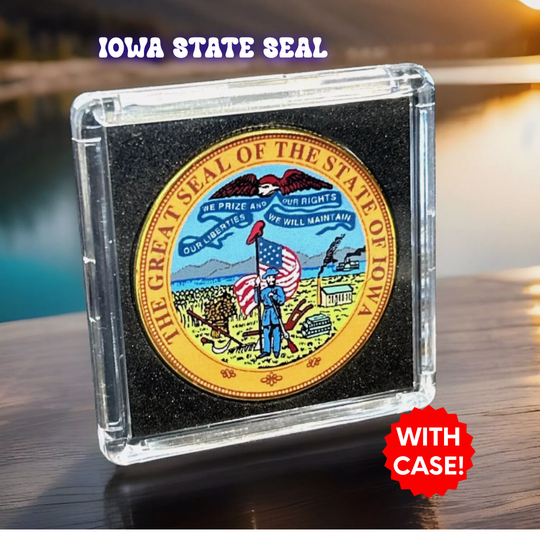 IOWA State Seal Challenge Coin Colorized USA Display Case Included! Brand New!