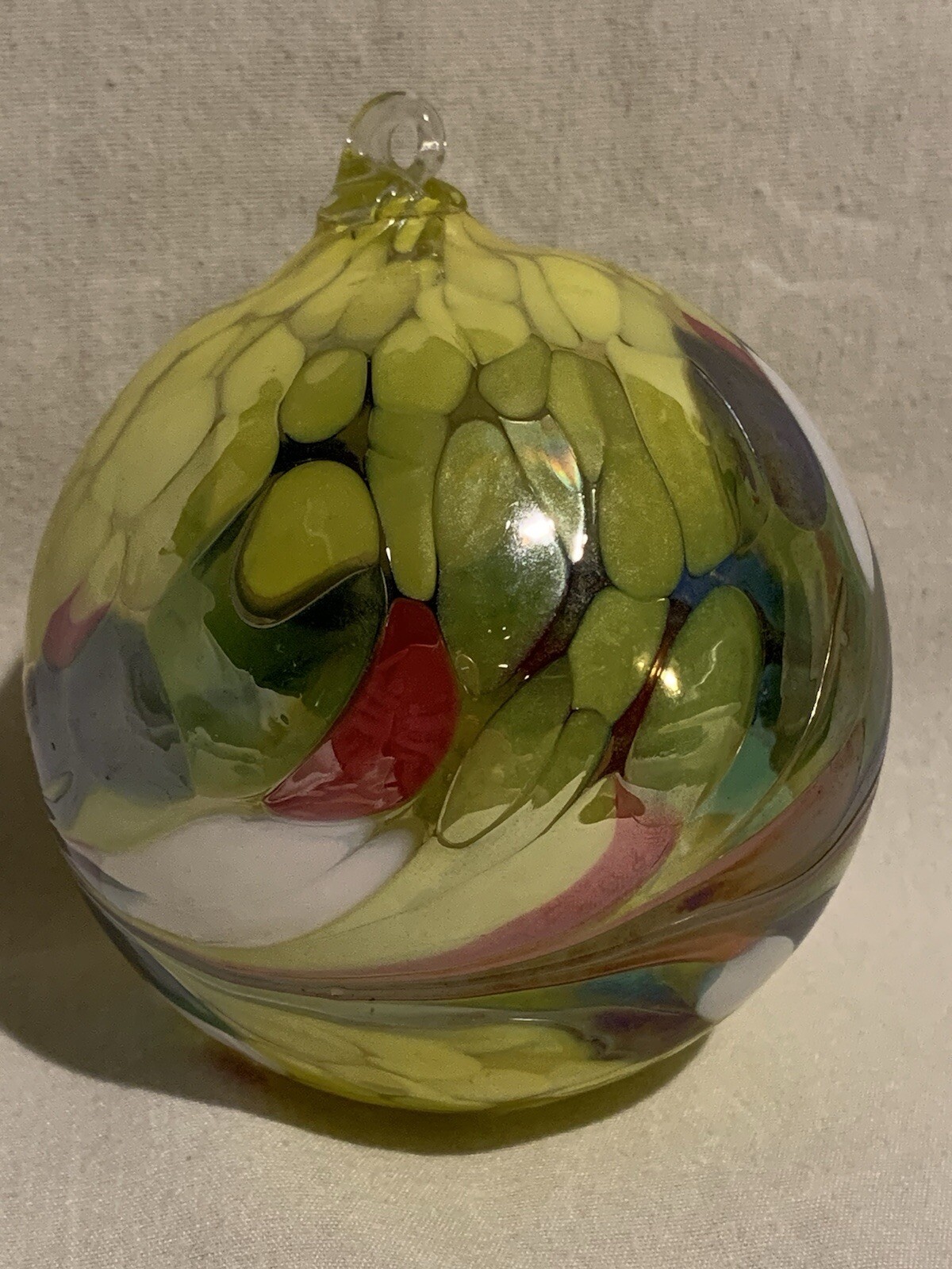 Hanging Glass Ball 3.5" Diameter Yellow Multi-Color Swirl Ornament Suncatcher