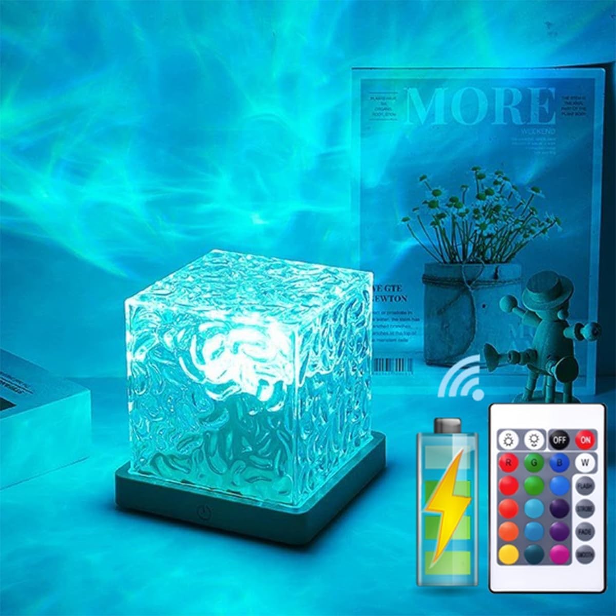 USB Ocean Wave Projector Lamp Aurora 16 Colors LED Night Light Bedroom Remote