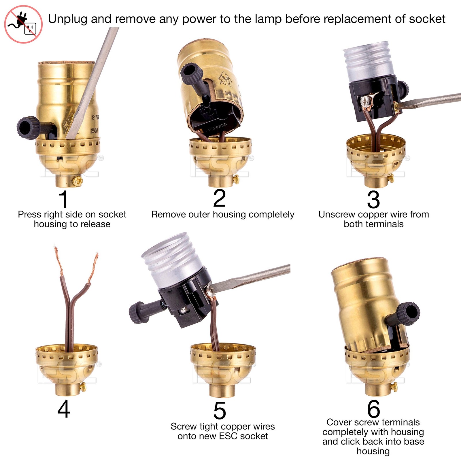 2 Pack 3 Way Lamp Socket Replacement Medium Base Interior Turn Knob 2 Circuit US