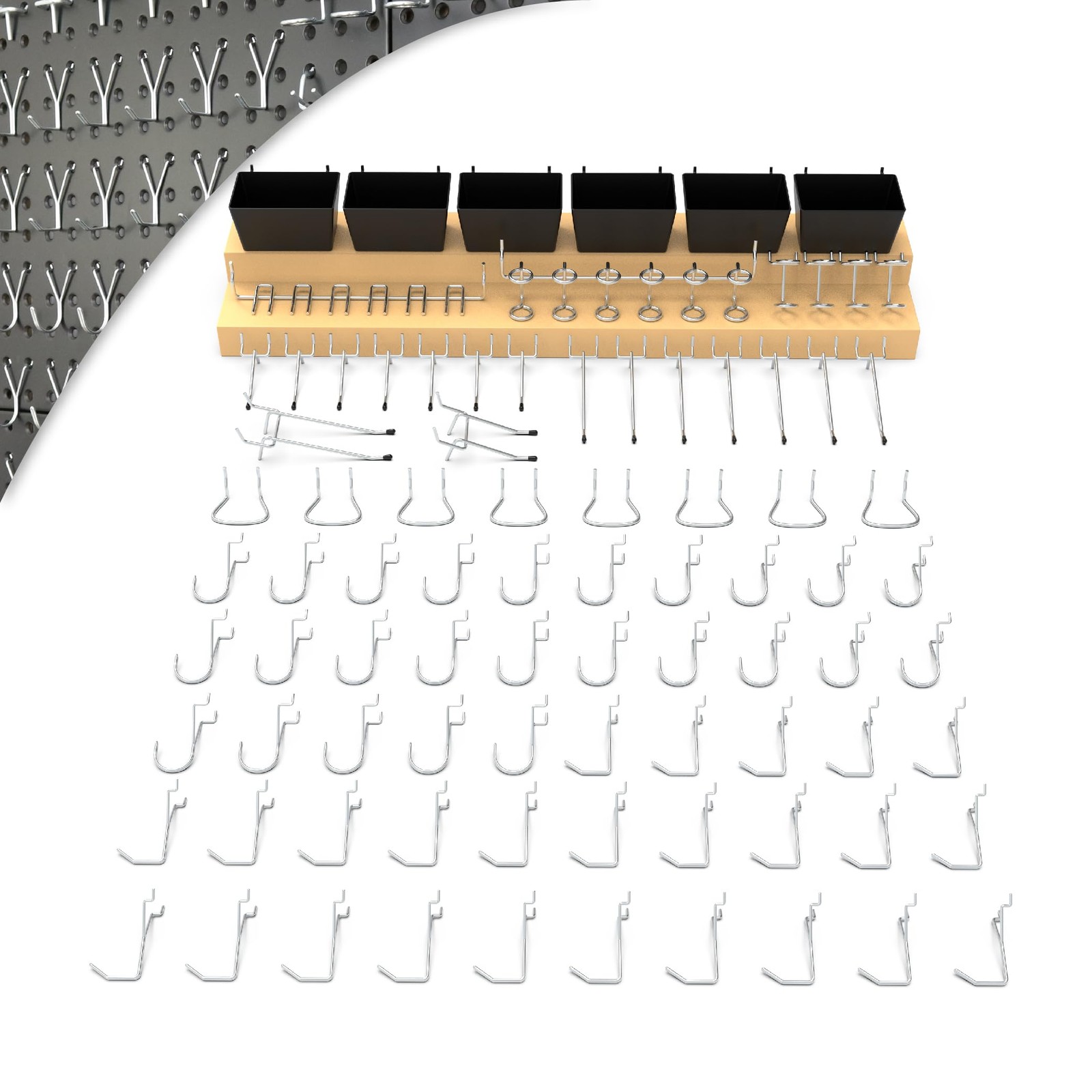 86 Piece Pegboard Hooks Assortment Kit with Pegboard Bins Garage Tool Organiz...