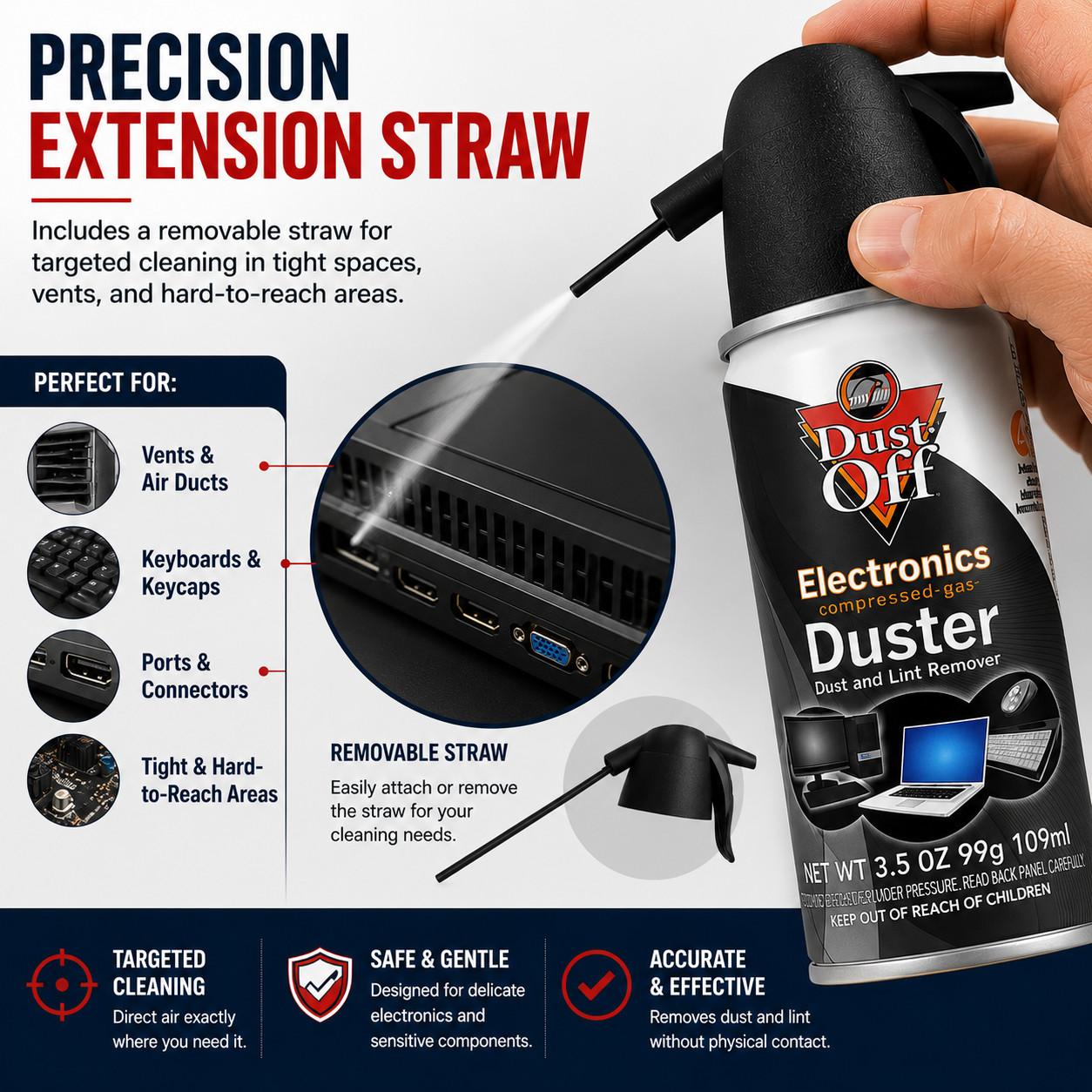 Dust-Off Electronics Compressed Air Duster – PC Keyboard Cleaner Spray