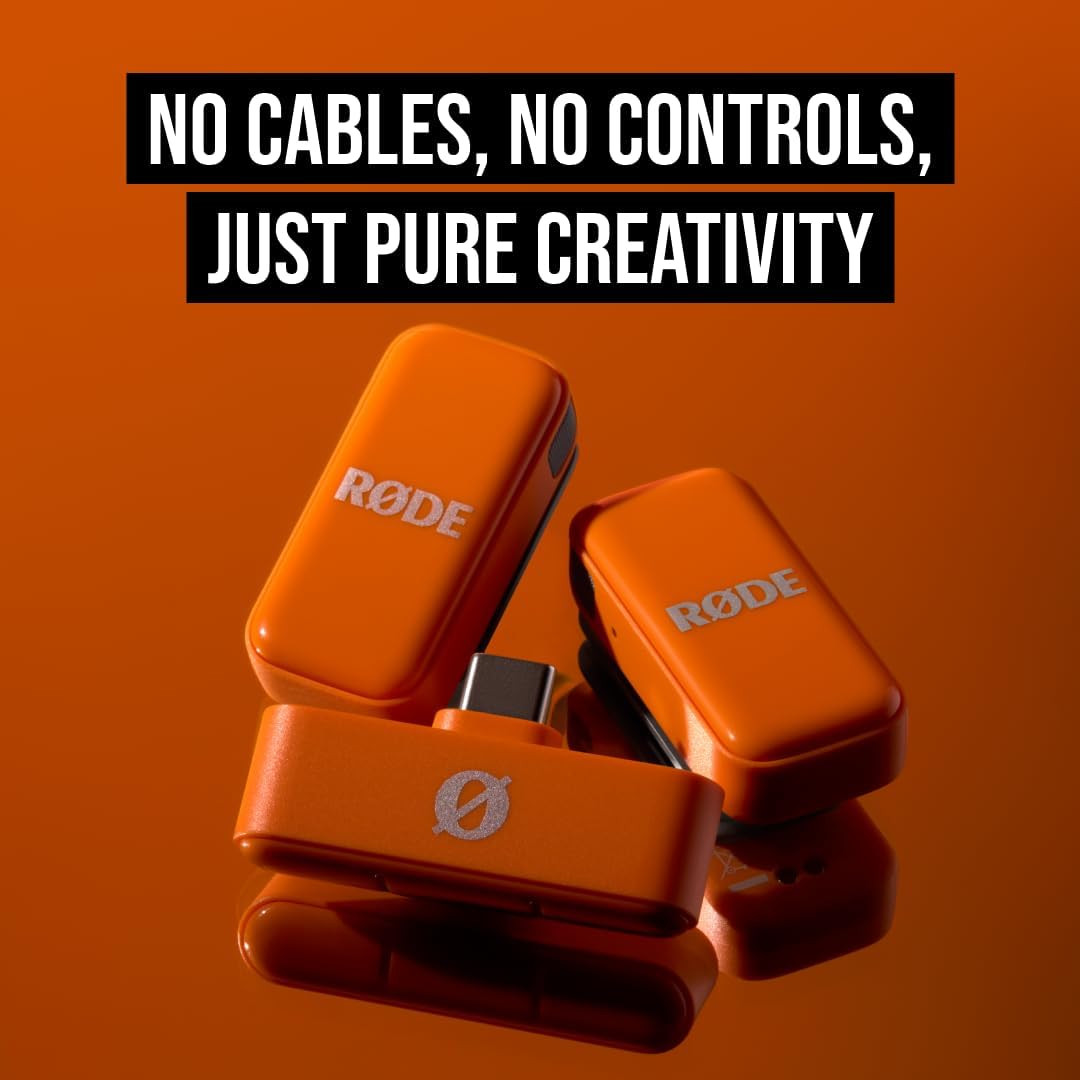 Compact Wireless Microphone Set for Smartphones - 2 Mics & Charging Case, Orange