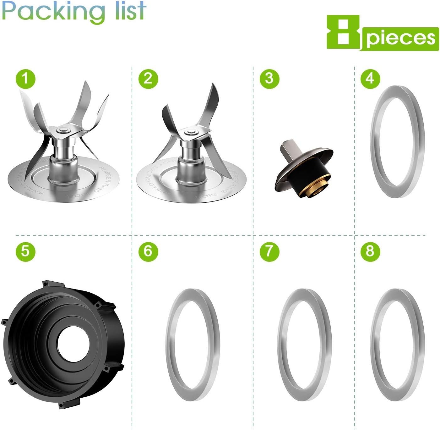 Oster Blender Replacement Parts: Ice Blades, Gaskets & Coupling Kit, 8 Pieces
