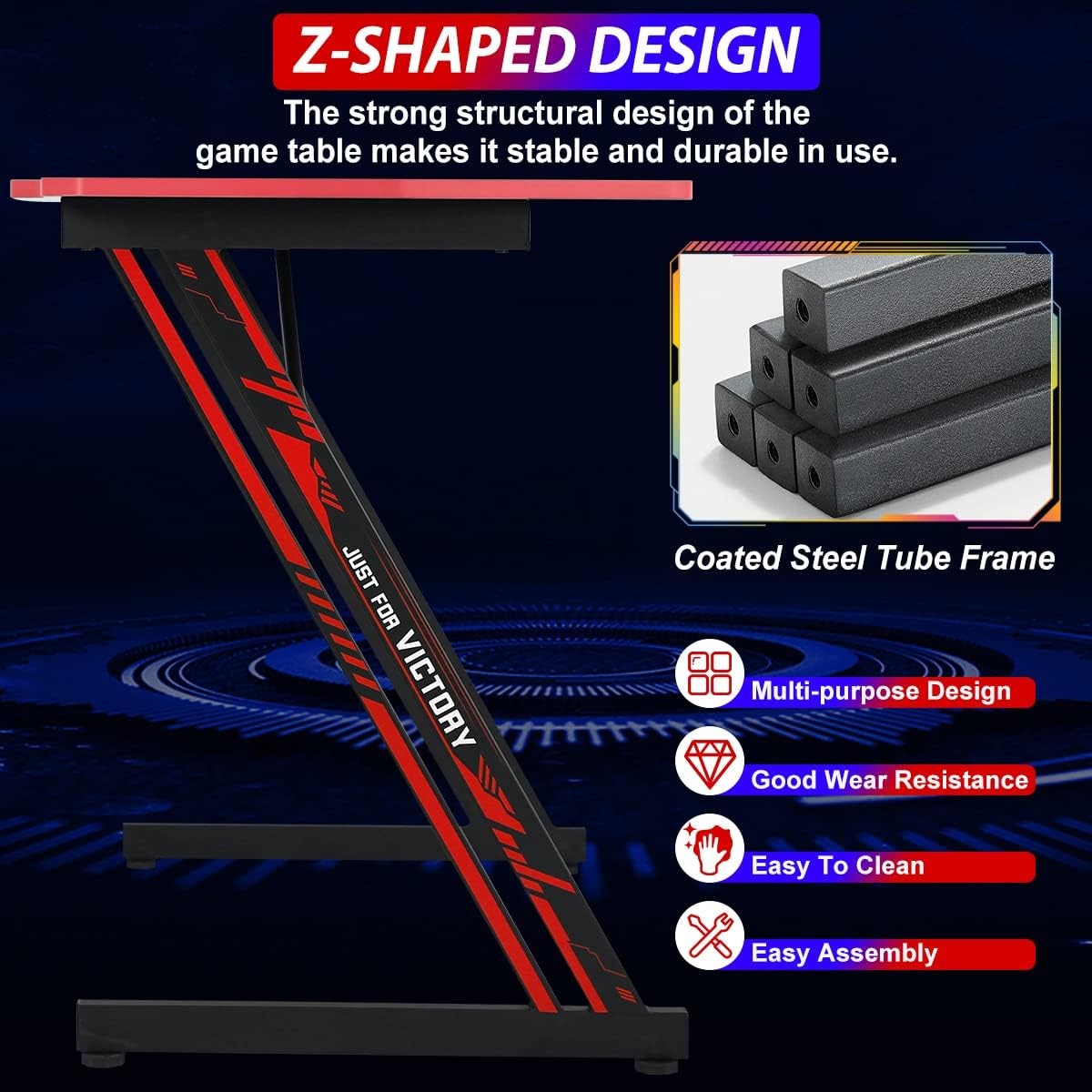 Gaming Desk 47 Inch Z-Shaped Computer Desk Modern Ergonomic PC Computer Table Ho